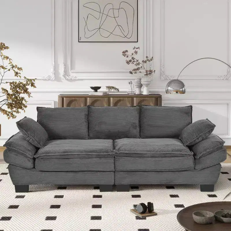 TUYOHW 80.3 Inch Modern Corduroy Curved Sofa,Upholstered Couch with 2 Throw Pillows for Living Room,Bedroom,Office,Apartment