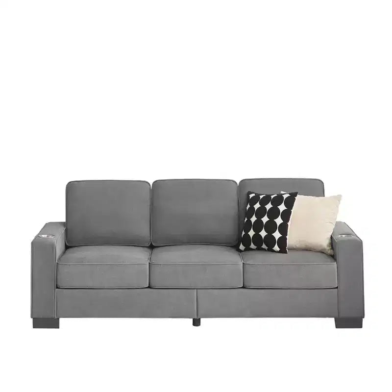 TUYOHW 83.86 Inch Modern Snowfleece Couch,3-Seater Sofa with 2 Cup Holders for Living Room,Bedroom,Office,Apartment