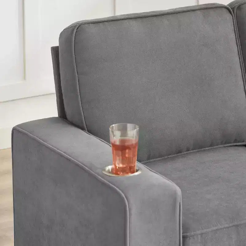 TUYOHW 83.86 Inch Modern Snowfleece Couch,3-Seater Sofa with 2 Cup Holders for Living Room,Bedroom,Office,Apartment