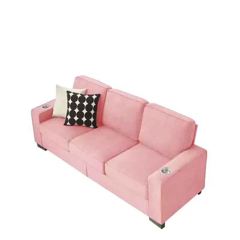 TUYOHW 83.86 Inch Modern Snowfleece Couch,3-Seater Sofa with 2 Cup Holders for Living Room,Bedroom,Office,Apartment
