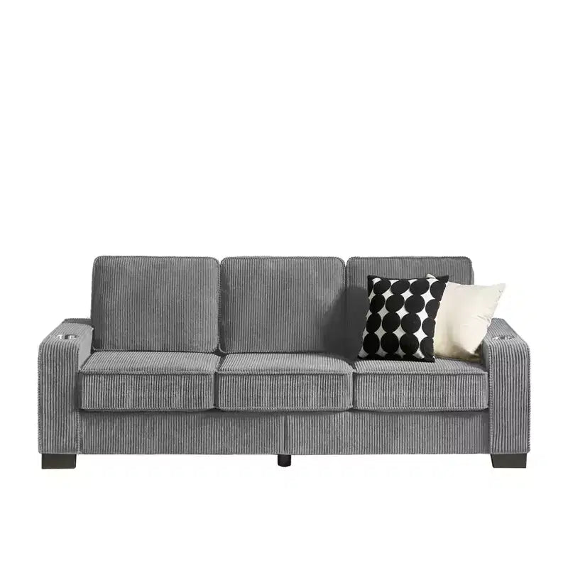 TUYOHW 83.86 Inch Modern Corduroy Couch,3-Seater Sofa with 2 Cup Holders for Living Room,Bedroom,Office,Apartment,Gray
