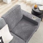 TUYOHW 83.86 Inch Modern Corduroy Couch,3-Seater Sofa with 2 Cup Holders for Living Room,Bedroom,Office,Apartment,Gray