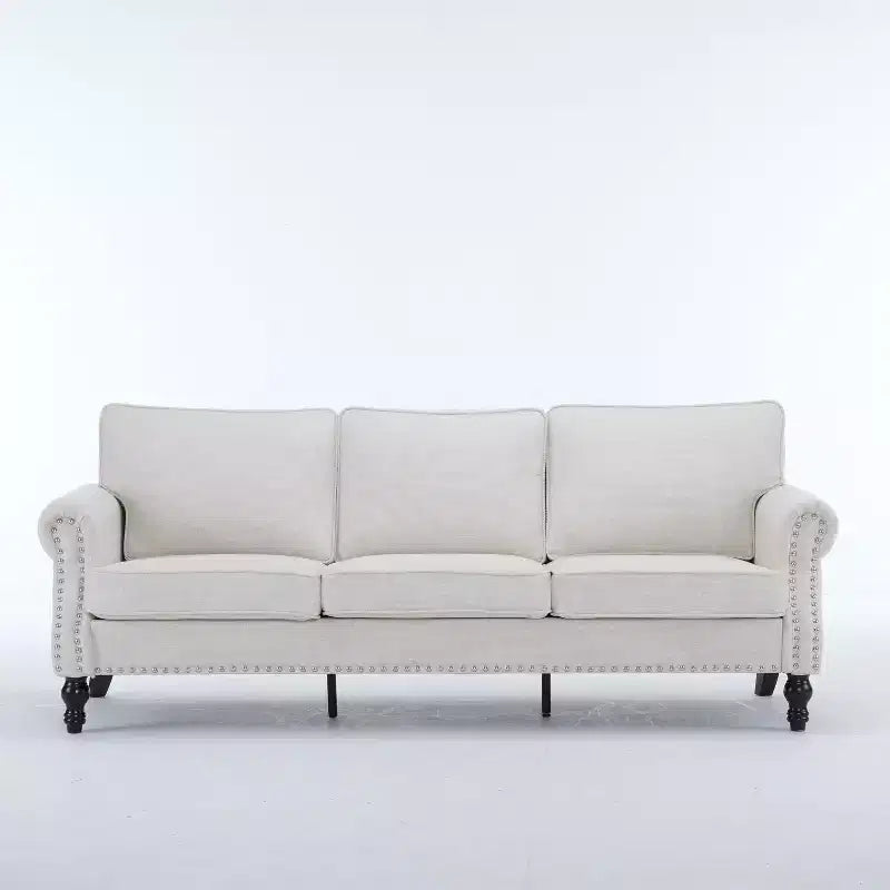 TUYOHW 82.68 Inch Faux Leather 3-Seater Sofa with Nailhead Trim for Living Room,Apartment,Office,Beige
