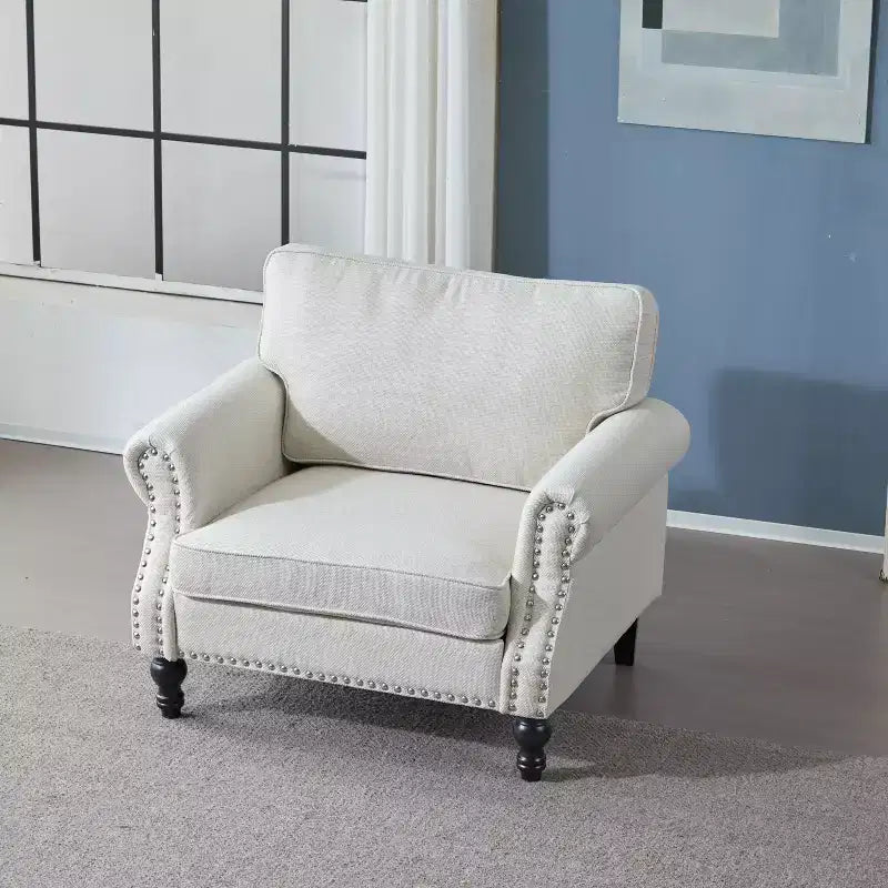 TUYOHW 40.16 Inch Faux Leather Single Sofa Chair with Nailhead Trim for Living Room,Apartment,Office,Beige