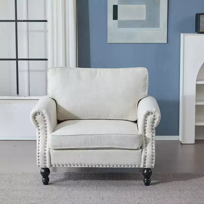 Fauteuil simple en similicuir TUYOHW 40,16 pouces avec clous de finition pour salon, appartement, bureau, beige