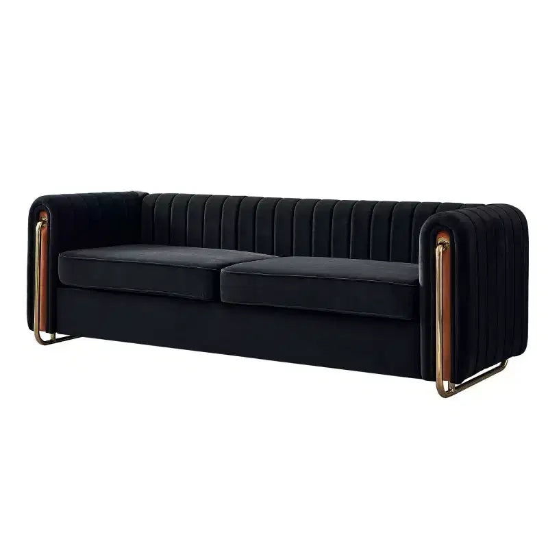 Canapé moderne de 84 pouces en velours, canapé 3 places avec pieds en métal doré et accoudoirs roulés pour salon, chambre ou appartement - Panipeachy