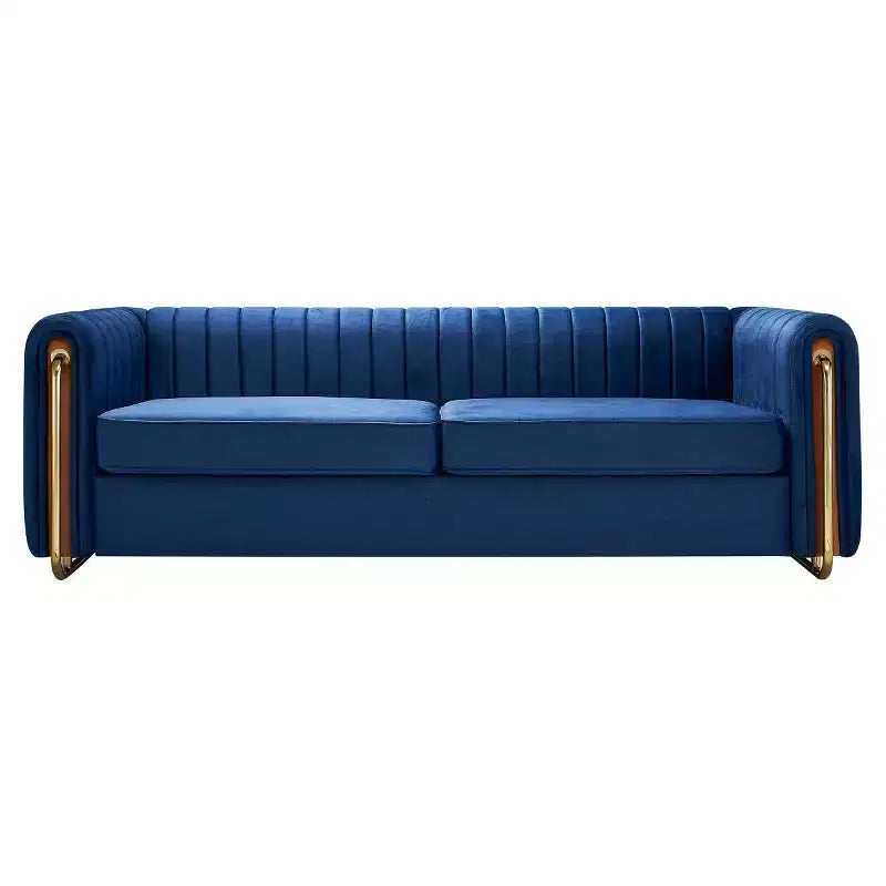 Canapé moderne de 84 pouces en velours, canapé 3 places avec pieds en métal doré et accoudoirs roulés pour salon, chambre ou appartement - Panipeachy