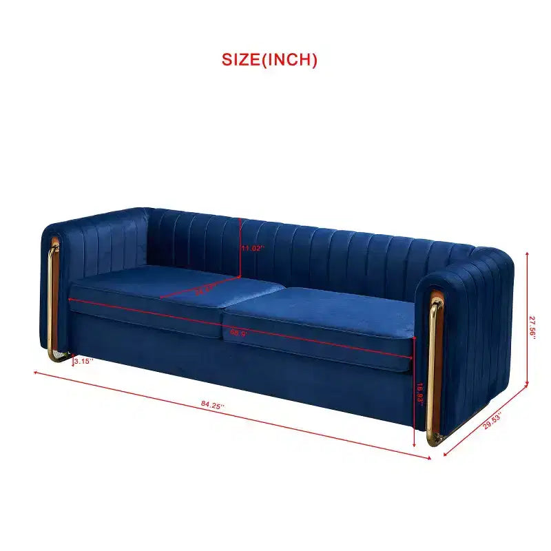 Canapé moderne de 84 pouces en velours, canapé 3 places avec pieds en métal doré et accoudoirs roulés pour salon, chambre ou appartement - Panipeachy