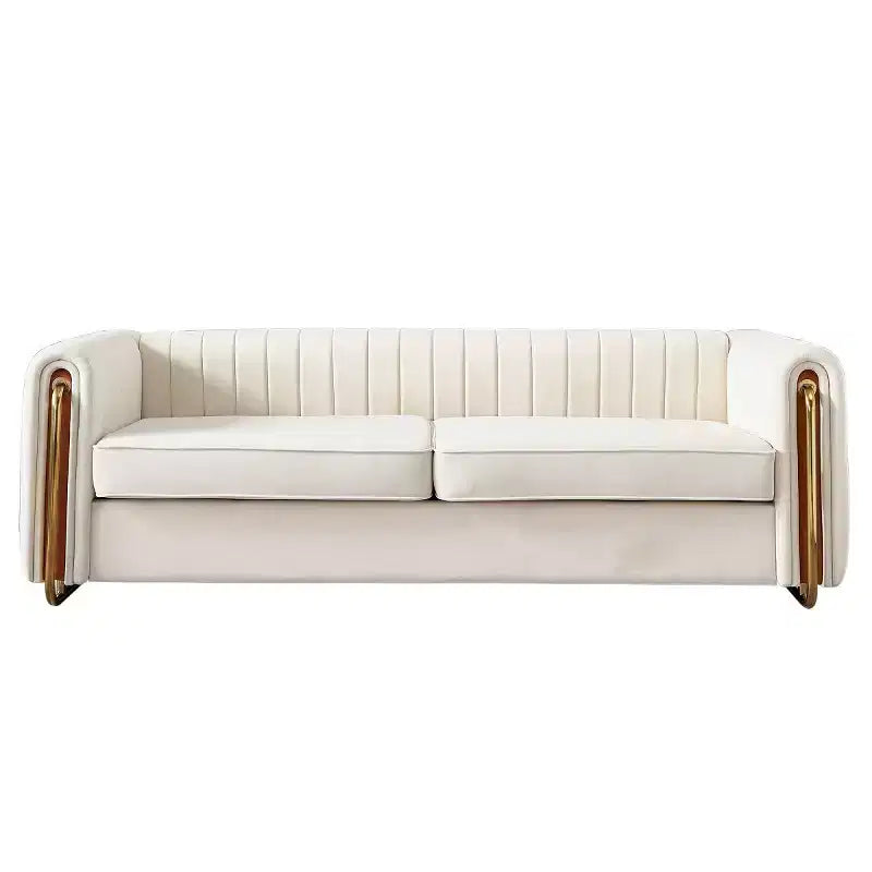 Canapé moderne de 84 pouces en velours, canapé 3 places avec pieds en métal doré et accoudoirs roulés pour salon, chambre ou appartement - Panipeachy