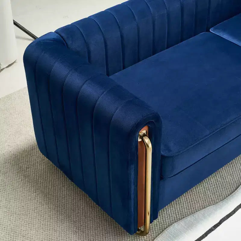 Canapé moderne de 84 pouces en velours, canapé 3 places avec pieds en métal doré et accoudoirs roulés pour salon, chambre ou appartement - Panipeachy