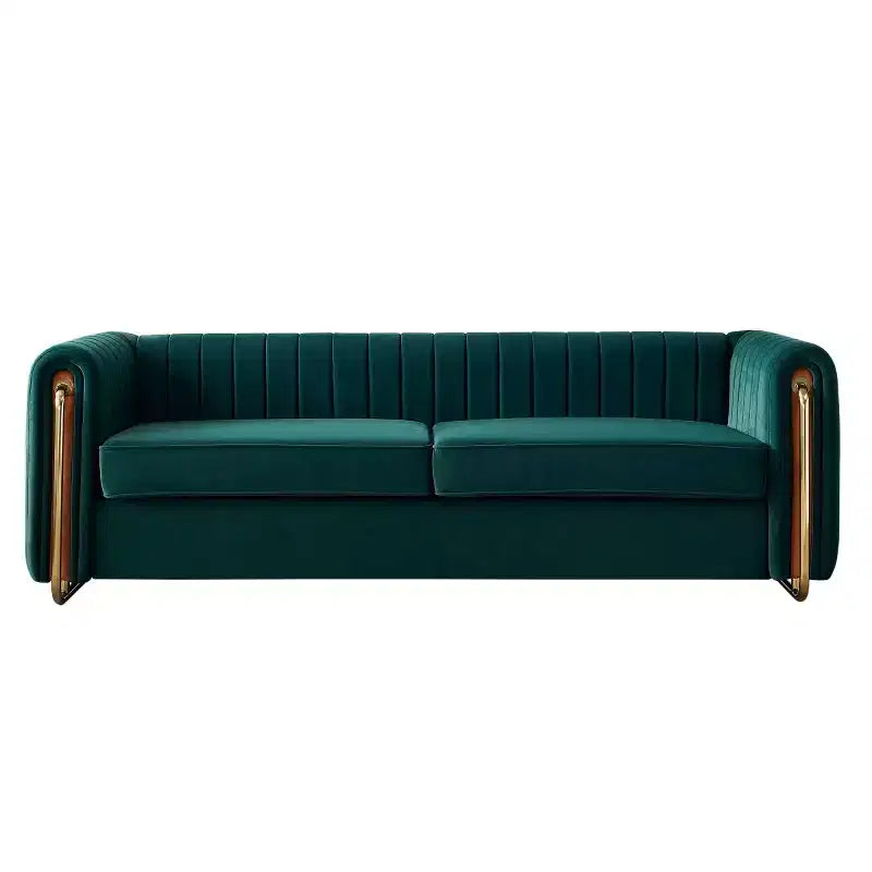 Canapé moderne de 84 pouces en velours, canapé 3 places avec pieds en métal doré et accoudoirs roulés pour salon, chambre ou appartement - Panipeachy
