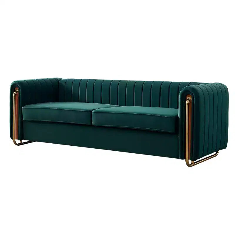 Canapé moderne de 84 pouces en velours, canapé 3 places avec pieds en métal doré et accoudoirs roulés pour salon, chambre ou appartement - Panipeachy