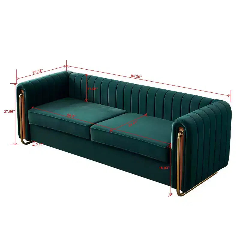 Canapé moderne de 84 pouces en velours, canapé 3 places avec pieds en métal doré et accoudoirs roulés pour salon, chambre ou appartement - Panipeachy