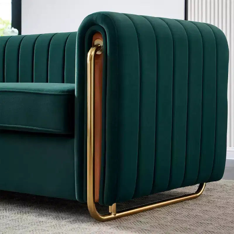 Canapé moderne de 84 pouces en velours, canapé 3 places avec pieds en métal doré et accoudoirs roulés pour salon, chambre ou appartement - Panipeachy