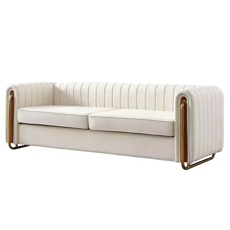 Canapé moderne de 84 pouces en velours, canapé 3 places avec pieds en métal doré et accoudoirs roulés pour salon, chambre ou appartement - Panipeachy