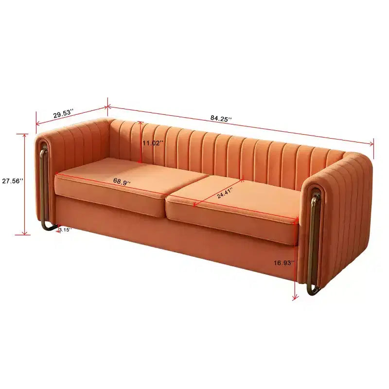 Canapé moderne de 84 pouces en velours, canapé 3 places avec pieds en métal doré et accoudoirs roulés pour salon, chambre ou appartement - Panipeachy