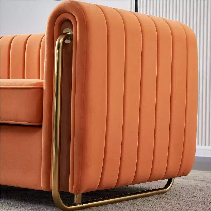 Canapé moderne de 84 pouces en velours, canapé 3 places avec pieds en métal doré et accoudoirs roulés pour salon, chambre ou appartement - Panipeachy