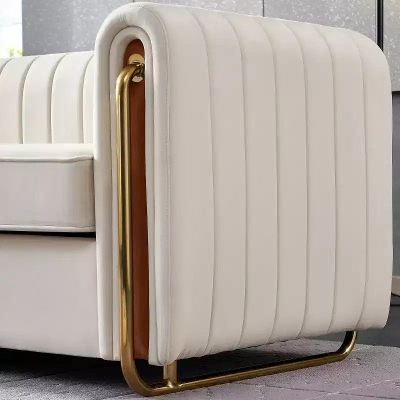 Canapé moderne de 84 pouces en velours, canapé 3 places avec pieds en métal doré et accoudoirs roulés pour salon, chambre ou appartement - Panipeachy