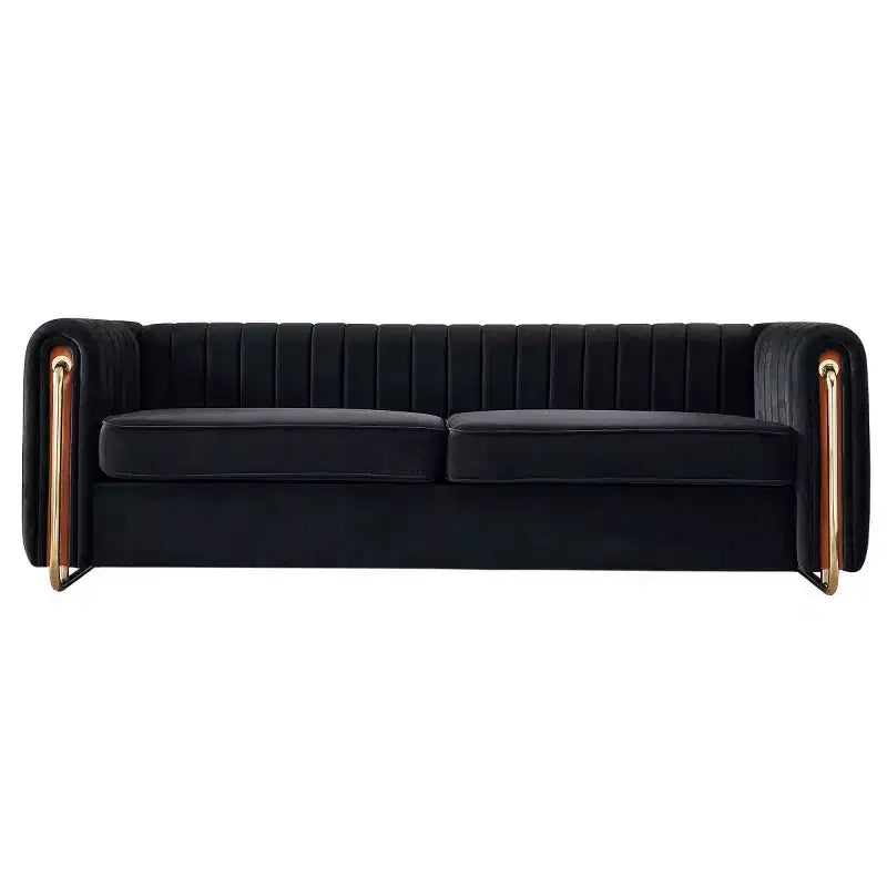 Canapé moderne de 84 pouces en velours, canapé 3 places avec pieds en métal doré et accoudoirs roulés pour salon, chambre ou appartement - Panipeachy