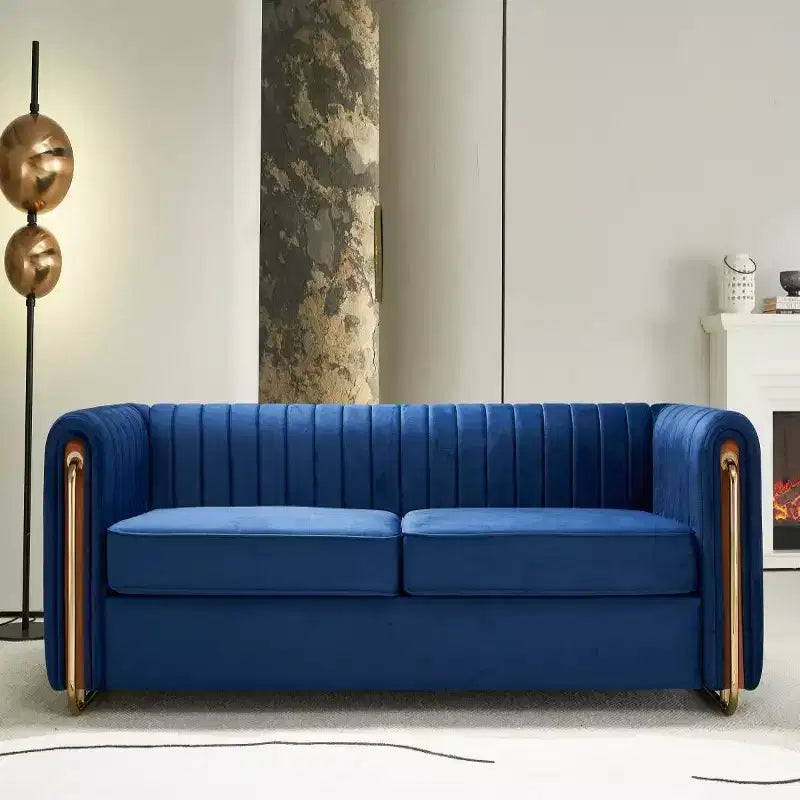 84 Modern Velvet Upholstered Sofa, 3-Seater Sofa Couch with Gold Metal Legs and Rolled Arms for Living Room, Bedroom, or Apartment-Panipeachy