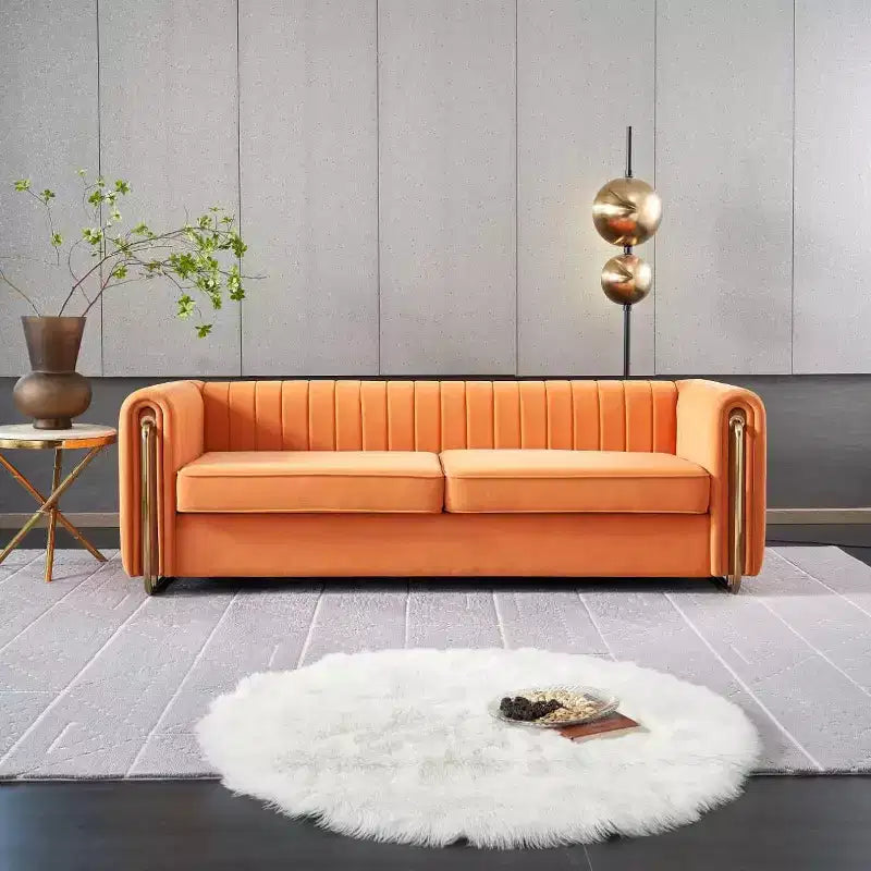 84 Modern Velvet Upholstered Sofa, 3-Seater Sofa Couch with Gold Metal Legs and Rolled Arms for Living Room, Bedroom, or Apartment-Panipeachy
