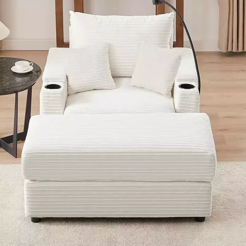 MAYEERTY 41.7 Modern Single Sofa with Storage Ottoman Two Ports and Holder for Living Room Beige