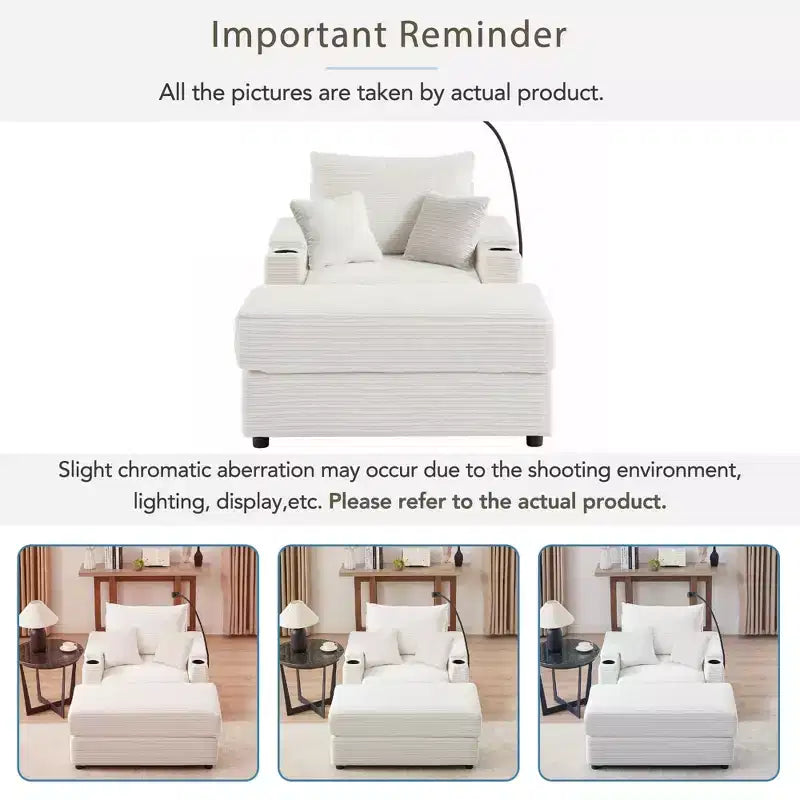 MAYEERTY 41.7 Modern Single Sofa with Storage Ottoman Two Ports and Holder for Living Room Beige