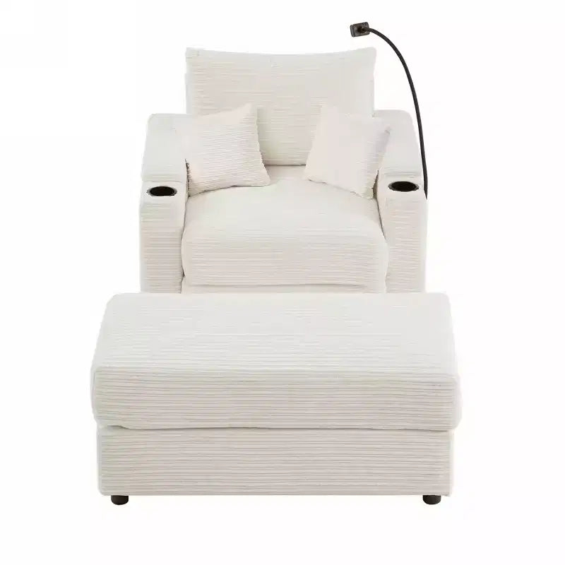 MAYEERTY 41.7 Modern Single Sofa with Storage Ottoman Two Ports and Holder for Living Room Beige
