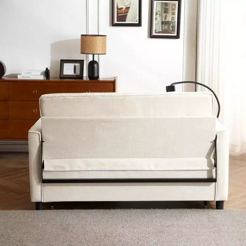 MAYEERTY 56.9 Loveseat Sofa Pull-out Sofa Bed with Reversible Backrest Cushion Sode Pockets Holder for Living Room Beige