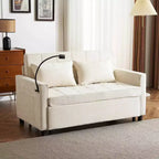 MAYEERTY 56.9 Loveseat Sofa Pull-out Sofa Bed with Reversible Backrest Cushion Sode Pockets Holder for Living Room Beige