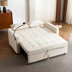 MAYEERTY 56.9 Loveseat Sofa Pull-out Sofa Bed with Reversible Backrest Cushion Sode Pockets Holder for Living Room Beige