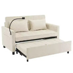 MAYEERTY 56.9 Loveseat Sofa Pull-out Sofa Bed with Reversible Backrest Cushion Sode Pockets Holder for Living Room Beige