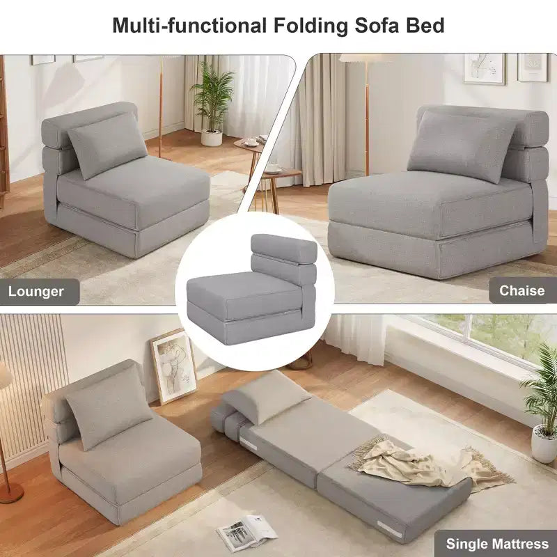 Folding Sofa Bed with Upgraded Pillow, Single Size Foldable Floor Couch and Mattress, High-Density Memory Foam with Linen Cover, Lounge Chair