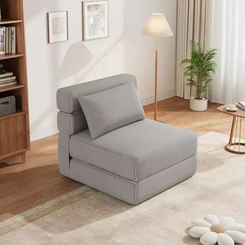 Folding Sofa Bed with Upgraded Pillow, Single Size Foldable Floor Couch and Mattress, High-Density Memory Foam with Linen Cover, Lounge Chair