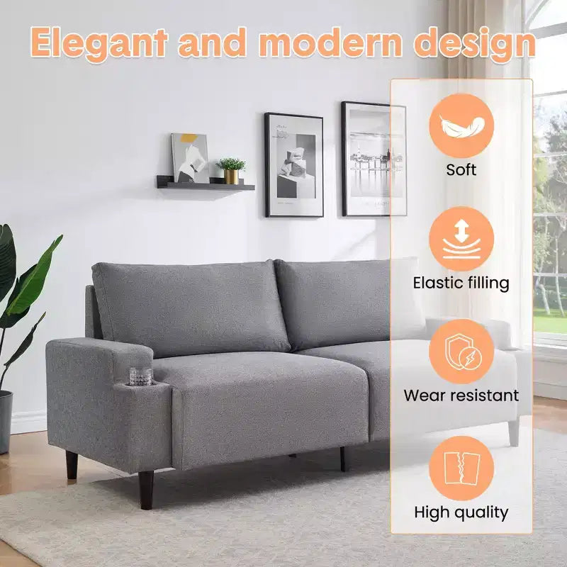 COZONY Canapé moderne 80 pouces avec porte-gobelets, canapé 3 places à assise profonde, canapé confortable pour salon, bureau, appartement