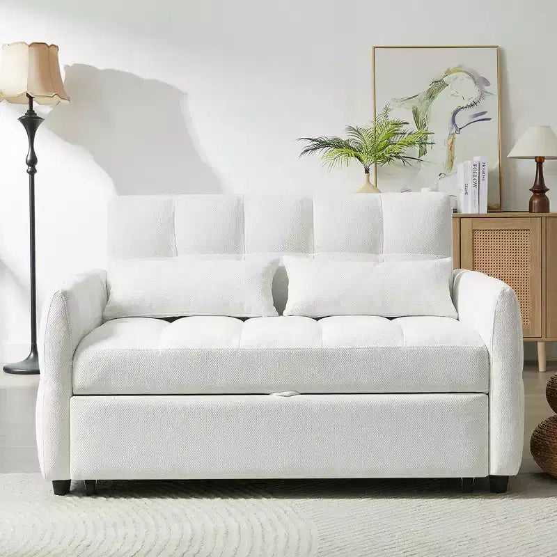 MAYEERTY 52.8 Loveseat Sofa Pull-out Sofa Bed Tufted with Adjustable Backrest Two Lumbar Pillows for Living Room Beige