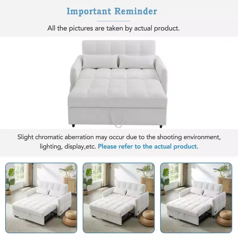 MAYEERTY 52.8 Loveseat Sofa Pull-out Sofa Bed Tufted with Adjustable Backrest Two Lumbar Pillows for Living Room Beige