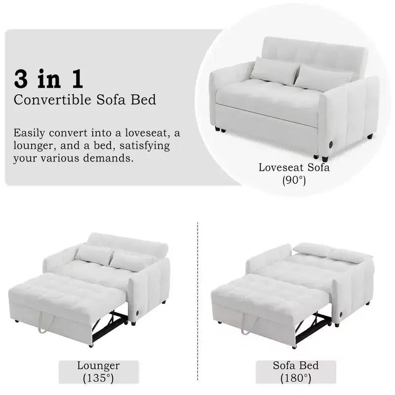 MAYEERTY 52.8 Loveseat Sofa Pull-out Sofa Bed Tufted with Adjustable Backrest Two Lumbar Pillows for Living Room Beige