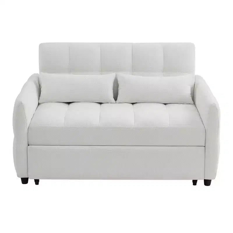 MAYEERTY 52.8 Loveseat Sofa Pull-out Sofa Bed Tufted with Adjustable Backrest Two Lumbar Pillows for Living Room Beige