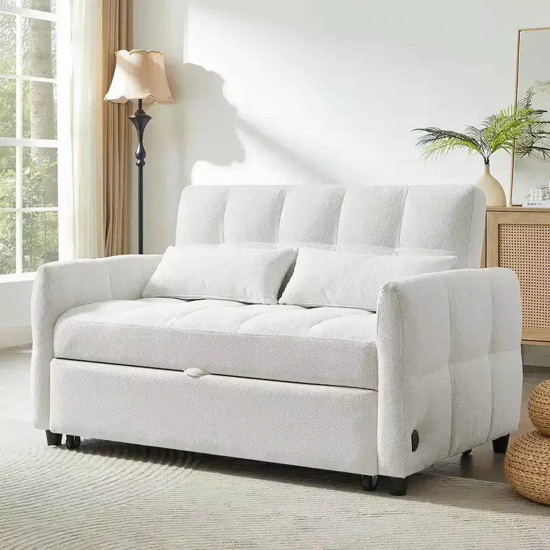MAYEERTY 52.8 Loveseat Sofa Pull-out Sofa Bed Tufted with Adjustable Backrest Two Lumbar Pillows for Living Room Beige