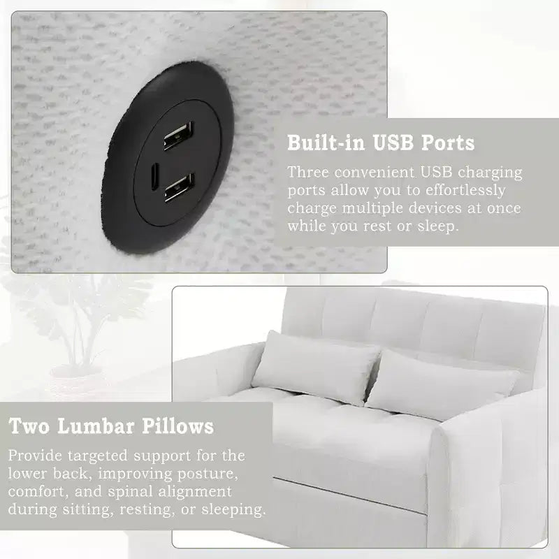 MAYEERTY 52.8 Loveseat Sofa Pull-out Sofa Bed Tufted with Adjustable Backrest Two Lumbar Pillows for Living Room Beige
