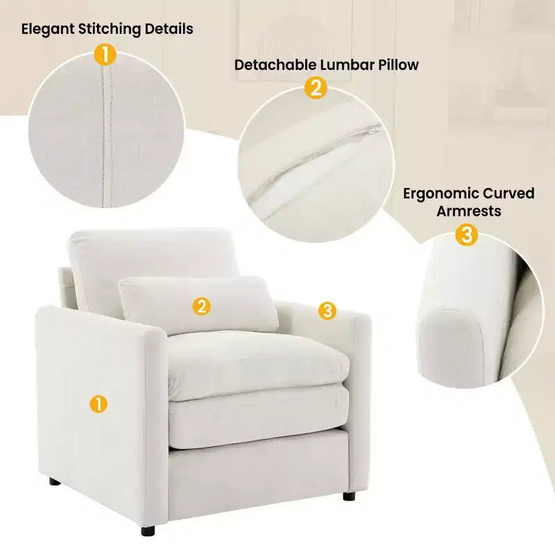 Fauteuil douillet MAYEERTY 31.9, grand canapé nuage confortable, canapé simple à double coussin pour salon, beige