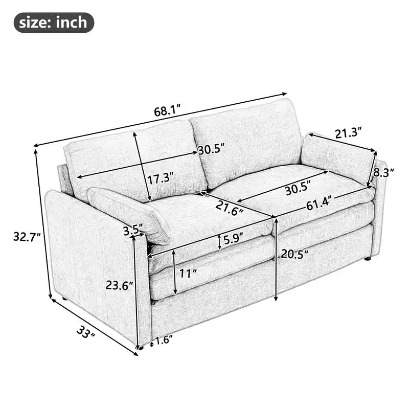 MAYEERTY 68.1 Cozy Upholstered Loveseat Sofa Overside Confy Cloud Sofa Double Cushion Couch for Living Room Light Gray