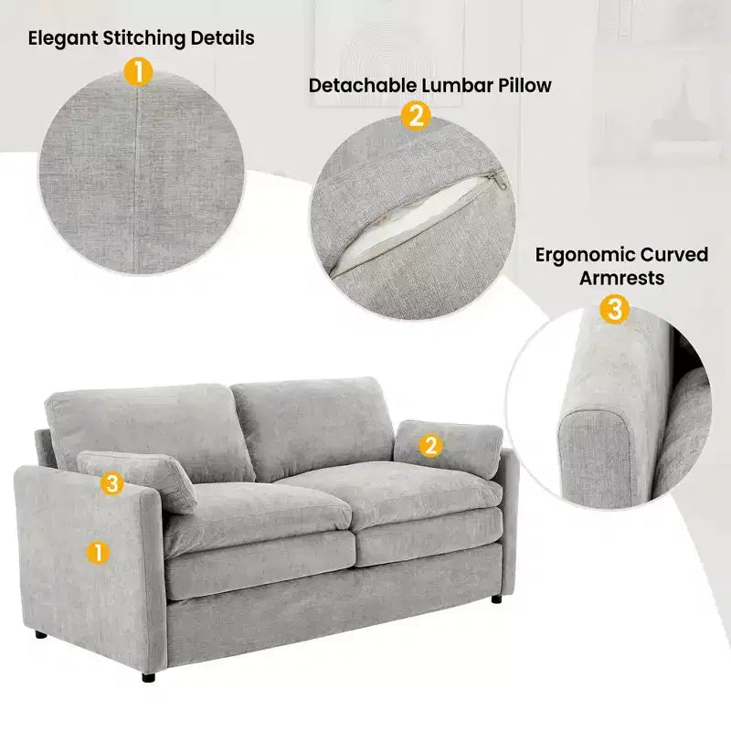 MAYEERTY 68.1 Cozy Upholstered Loveseat Sofa Overside Confy Cloud Sofa Double Cushion Couch for Living Room Light Gray