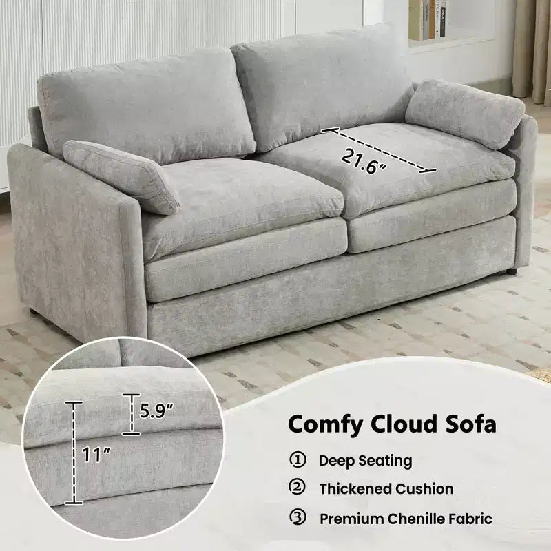 MAYEERTY 68.1 Cozy Upholstered Loveseat Sofa Overside Confy Cloud Sofa Double Cushion Couch for Living Room Light Gray