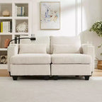 MAYEERTY Convertible Chaise Loveseat Sofa Bed Corduroy Sleeper Sofa with Ports Two Cup Holders for Living Room Beige