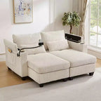 MAYEERTY Convertible Chaise Loveseat Sofa Bed Corduroy Sleeper Sofa with Ports Two Cup Holders for Living Room Beige