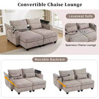 MAYEERTY Convertible Chaise Loveseat Sofa Bed Corduroy Sleeper Sofa with Ports Two Cup Holders for Living Room Brown