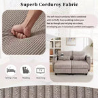 MAYEERTY Convertible Chaise Loveseat Sofa Bed Corduroy Sleeper Sofa with Ports Two Cup Holders for Living Room Brown