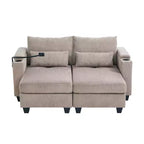 MAYEERTY Convertible Chaise Loveseat Sofa Bed Corduroy Sleeper Sofa with Ports Two Cup Holders for Living Room Brown